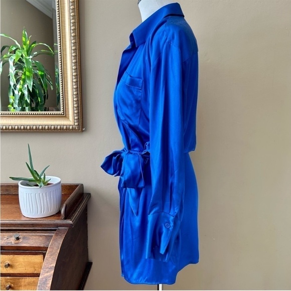 Zara Woman Blue Satin Effect Long Sleeve Wrap Mini Dress Blogger Fav Size L NWT - Picture 6 of 16